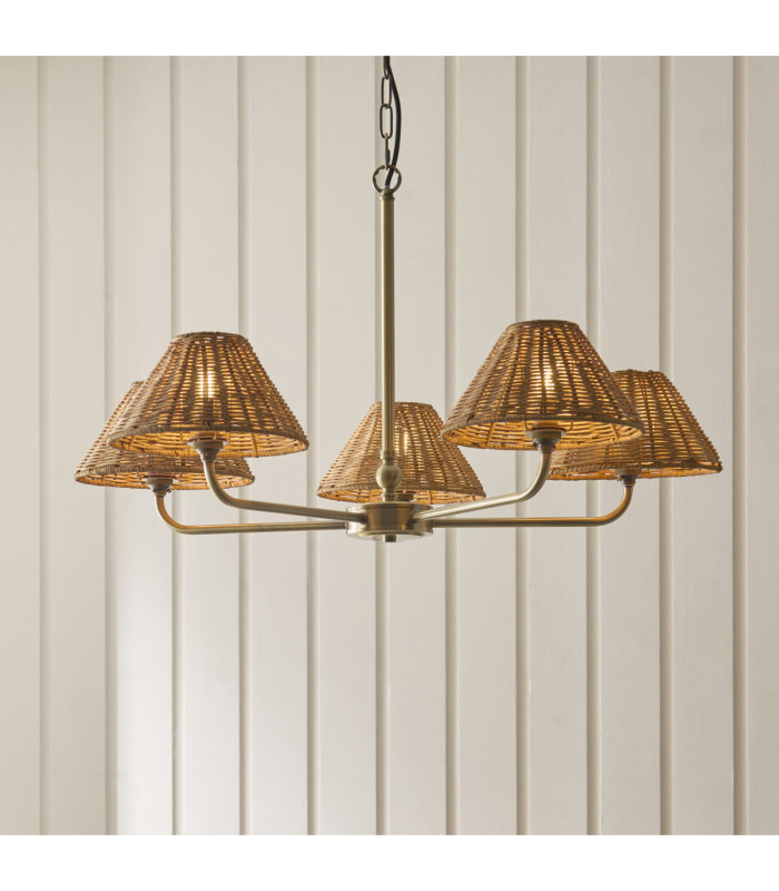 Jericho Multi Arm Pendant Light Antique Brass Dark Rattan-3