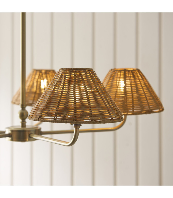 Jericho Multi Arm Pendant Light Antique Brass Dark Rattan-5