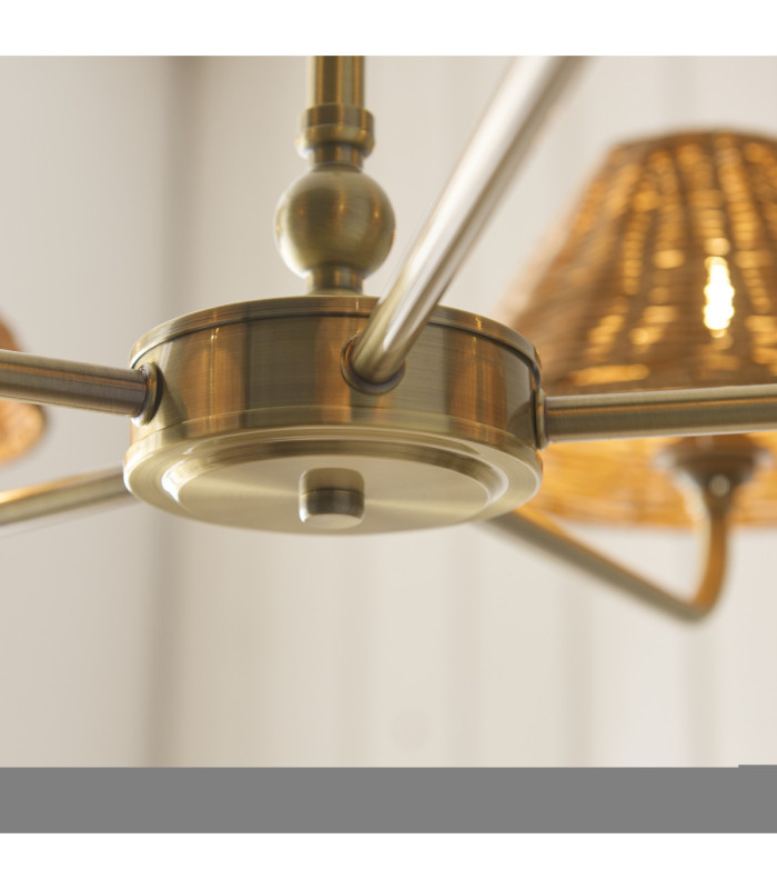 Jericho Multi Arm Pendant Light Antique Brass Dark Rattan-6