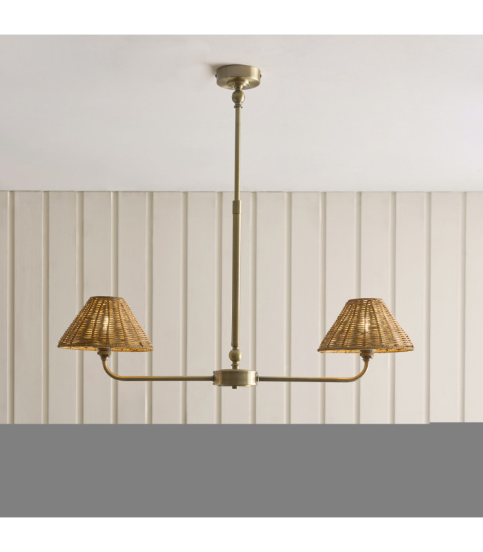 Jericho Multi Arm Pendant Light Antique Brass Dark Rattan-4