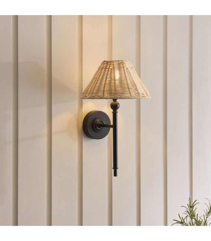 Jericho Wall Lamp Matt Black Natural Rattan-2