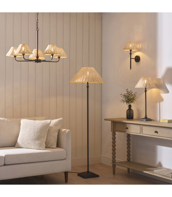 Jericho Wall Lamp Matt Black Natural Rattan-7