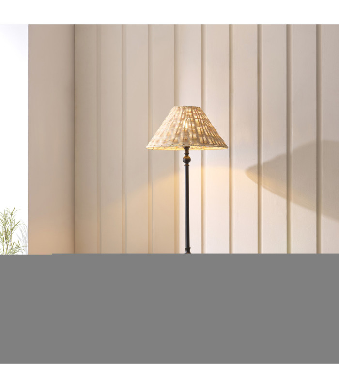 Jericho Table Lamp Matt Black Natural Rattan-2