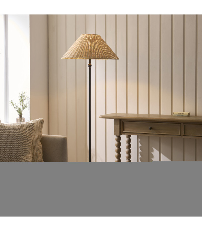 Jericho Floor Lamp Matt Black Natural Rattan-2