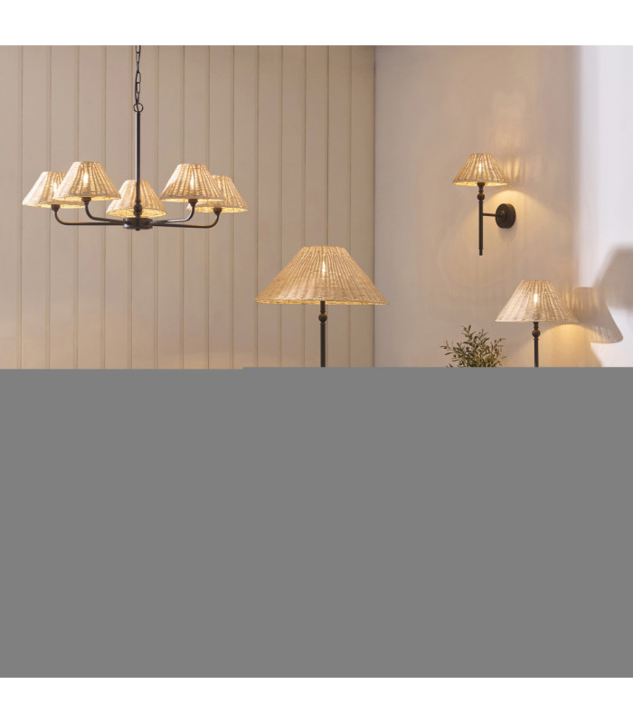 Jericho Floor Lamp Matt Black Natural Rattan-7