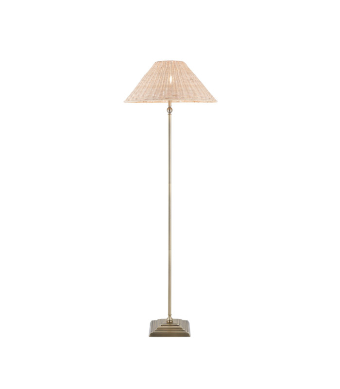 Jericho Floor Lamp Antique Brass Natural Rattan-1