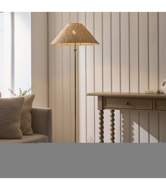Jericho Floor Lamp Antique Brass Natural Rattan-2