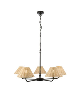 Jericho Multi Arm Pendant Light Matt Black Natural Rattan-1