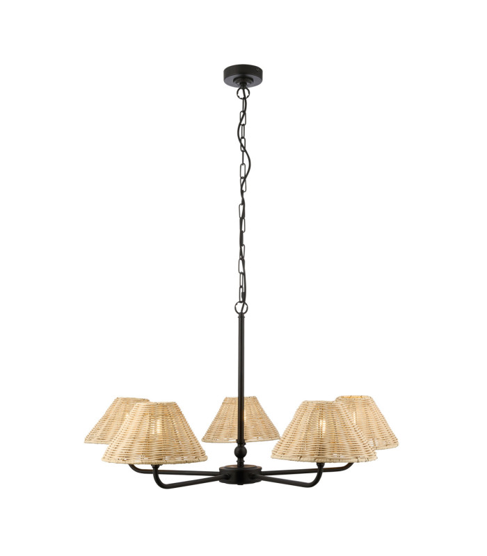 Jericho Multi Arm Pendant Light Matt Black Natural Rattan-1