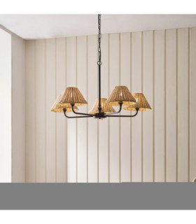 Jericho Multi Arm Pendant Light Matt Black Natural Rattan-2