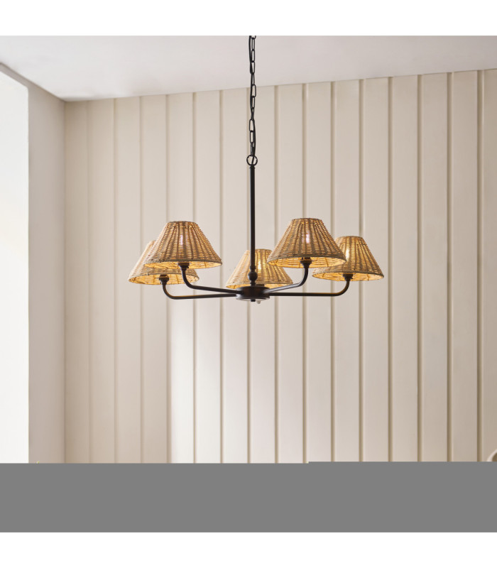 Jericho Multi Arm Pendant Light Matt Black Natural Rattan-2