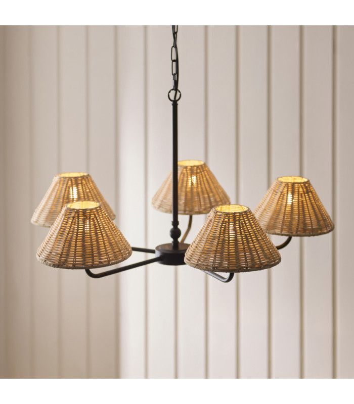 Jericho Multi Arm Pendant Light Matt Black Natural Rattan-3
