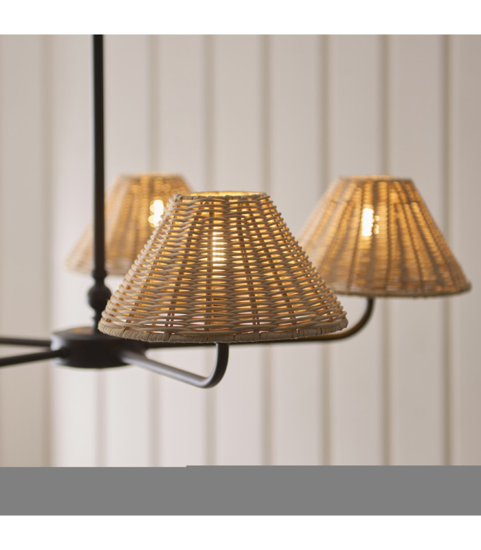 Jericho Multi Arm Pendant Light Matt Black Natural Rattan-4