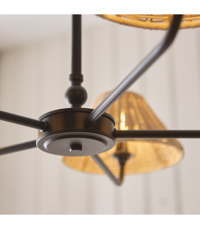 Jericho Multi Arm Pendant Light Matt Black Natural Rattan-5