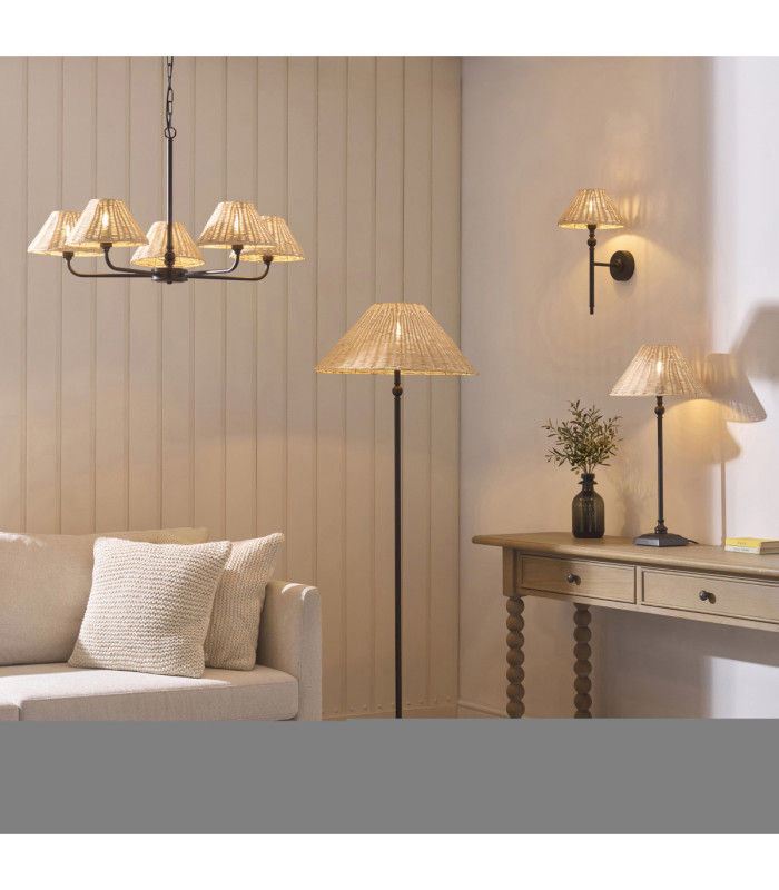 Jericho Multi Arm Pendant Light Matt Black Natural Rattan-7