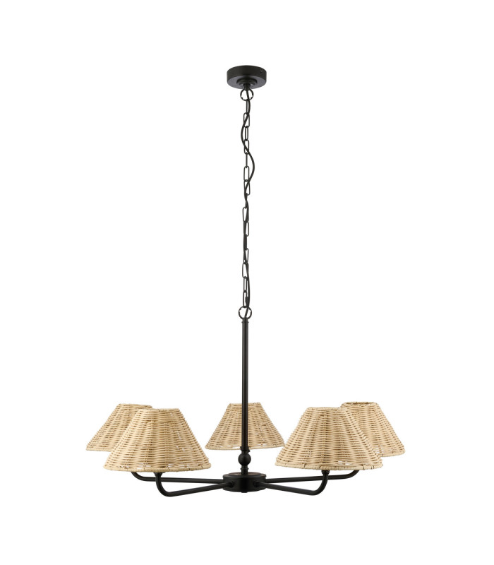 Jericho Multi Arm Pendant Light Matt Black Natural Rattan-9