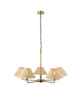 Jericho Multi Arm Pendant Light Antique Brass Natural Rattan-1