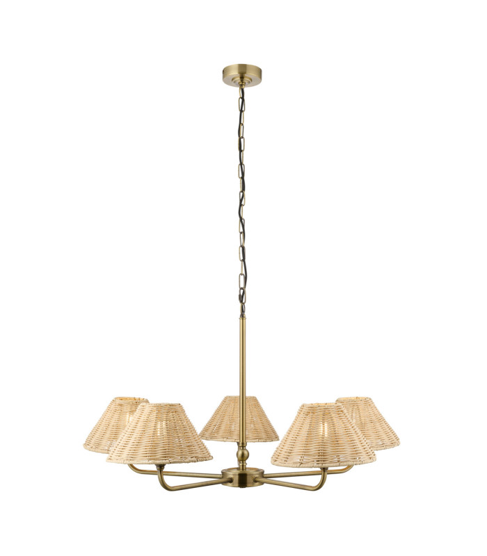 Jericho Multi Arm Pendant Light Antique Brass Natural Rattan-1