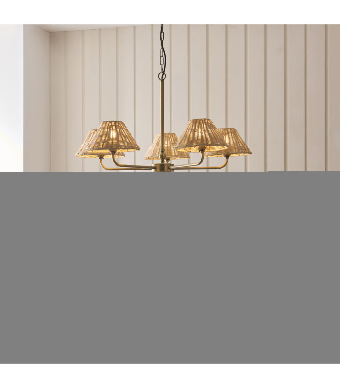 Jericho Multi Arm Pendant Light Antique Brass Natural Rattan-2