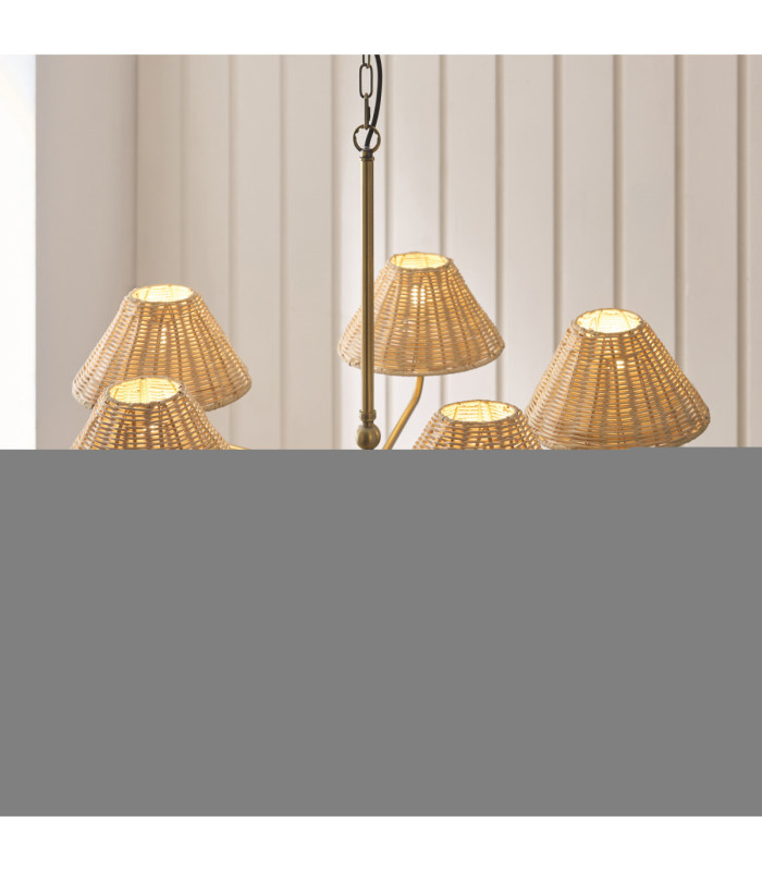 Jericho Multi Arm Pendant Light Antique Brass Natural Rattan-3
