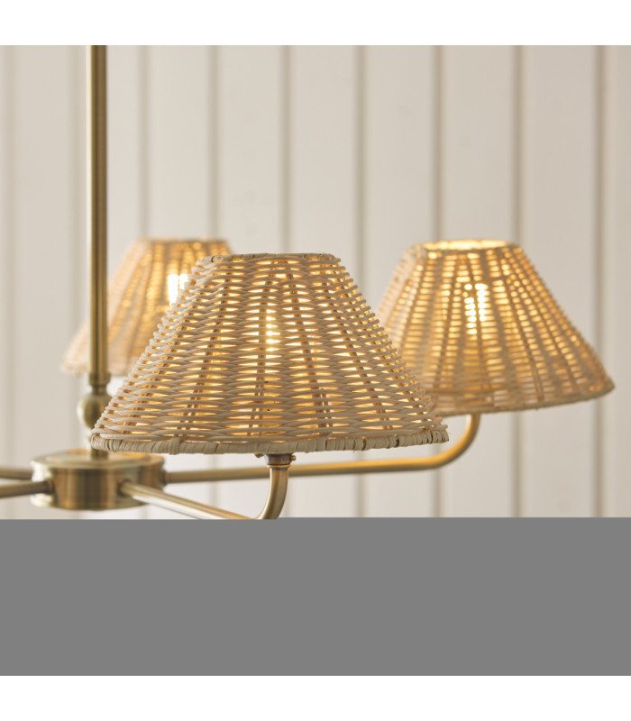 Jericho Multi Arm Pendant Light Antique Brass Natural Rattan-4
