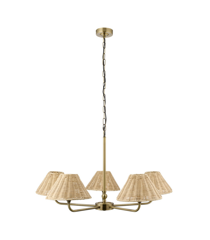 Jericho Multi Arm Pendant Light Antique Brass Natural Rattan-8