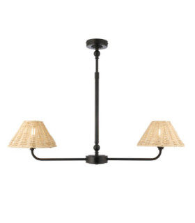 Jericho Multi Arm Pendant Light Matt Black Natural Rattan-1