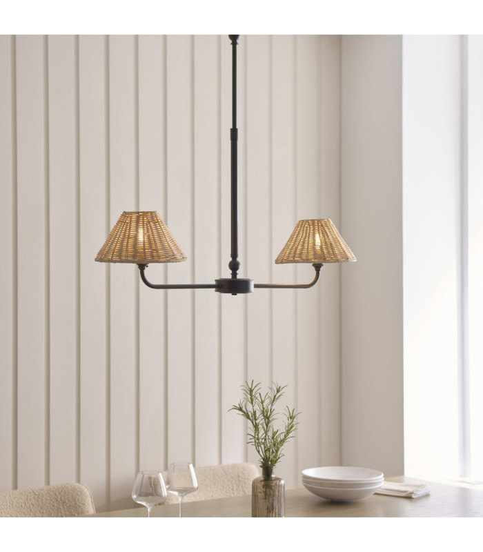 Jericho Multi Arm Pendant Light Matt Black Natural Rattan-2