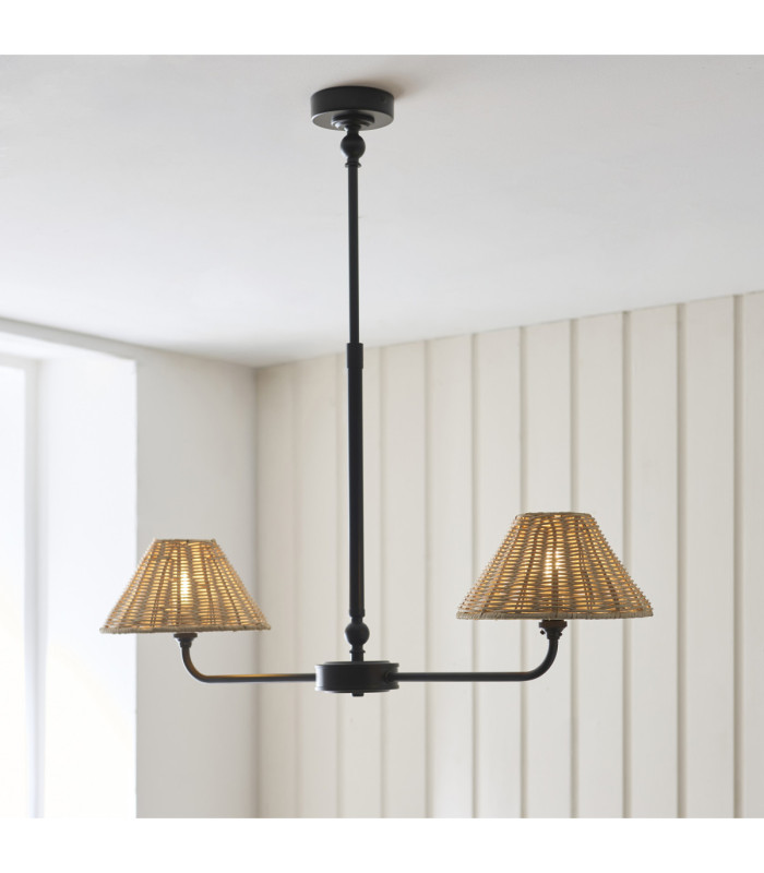 Jericho Multi Arm Pendant Light Matt Black Natural Rattan-3