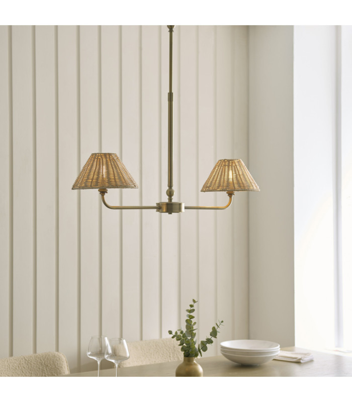 Jericho Multi Arm Pendant Light Antique Brass Natural Rattan-2