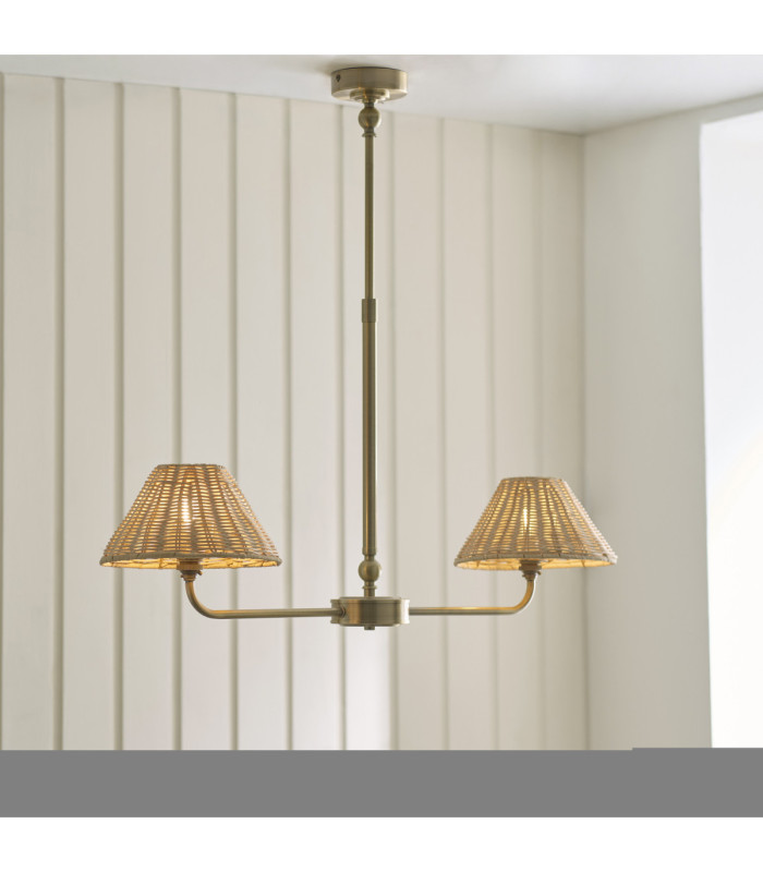 Jericho Multi Arm Pendant Light Antique Brass Natural Rattan-3