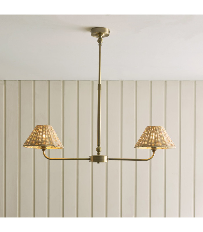 Jericho Multi Arm Pendant Light Antique Brass Natural Rattan-4