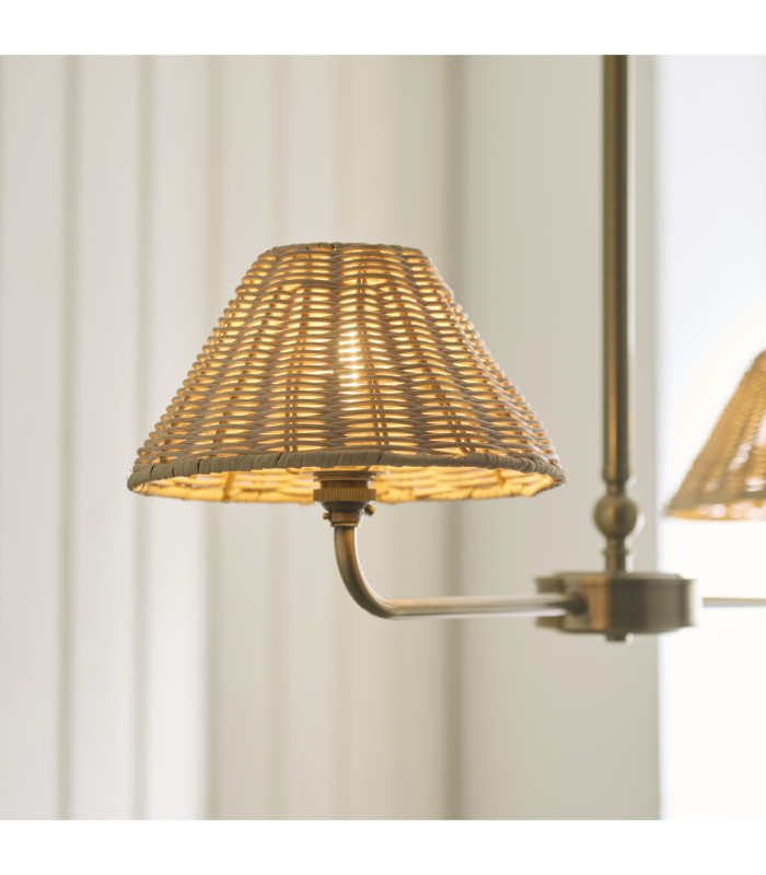 Jericho Multi Arm Pendant Light Antique Brass Natural Rattan-5