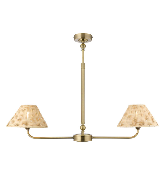 Jericho Multi Arm Pendant Light Antique Brass Natural Rattan-9
