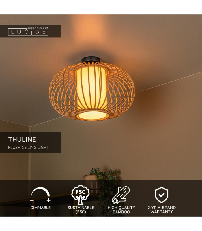 Lucide THULINE - Flush ceiling light - Ø 45 cm - 1xE27 - Light Wood Look - Essential-3
