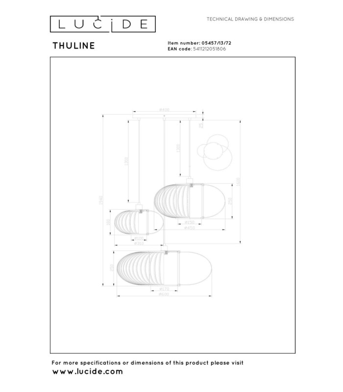 Lucide THULINE - Pendant light - 3xE27 - Light Wood Look - Essential-8