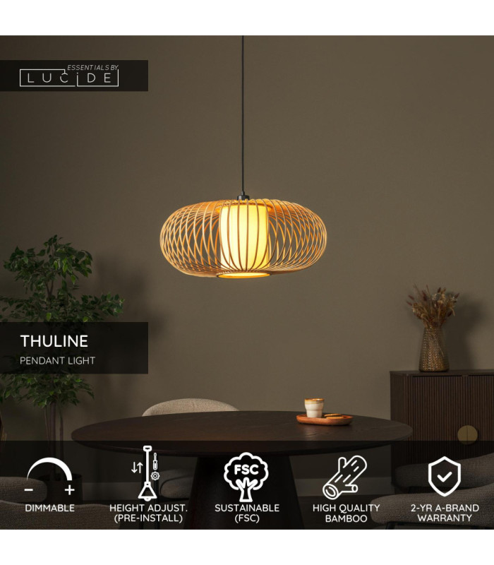 Lucide THULINE - Pendant light - Ø 60 cm - 1xE27 - Light Wood Look - Essential-3