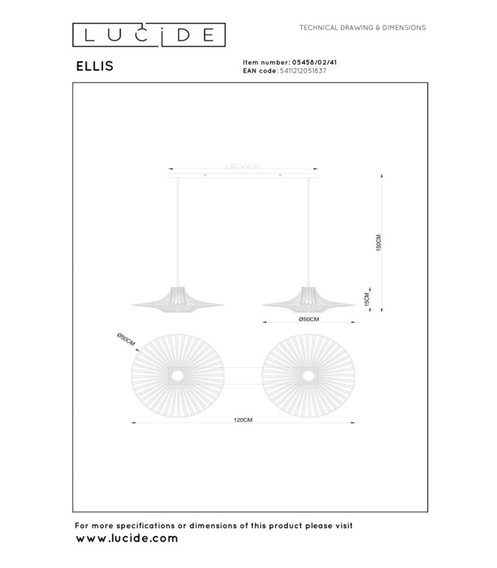 Lucide ELLIS - Pendant light - 2xE27 - Taupe - Essential-6