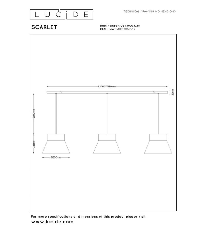 Lucide SCARLET - Pendant light - 3xE27 - Cream - Essential-7