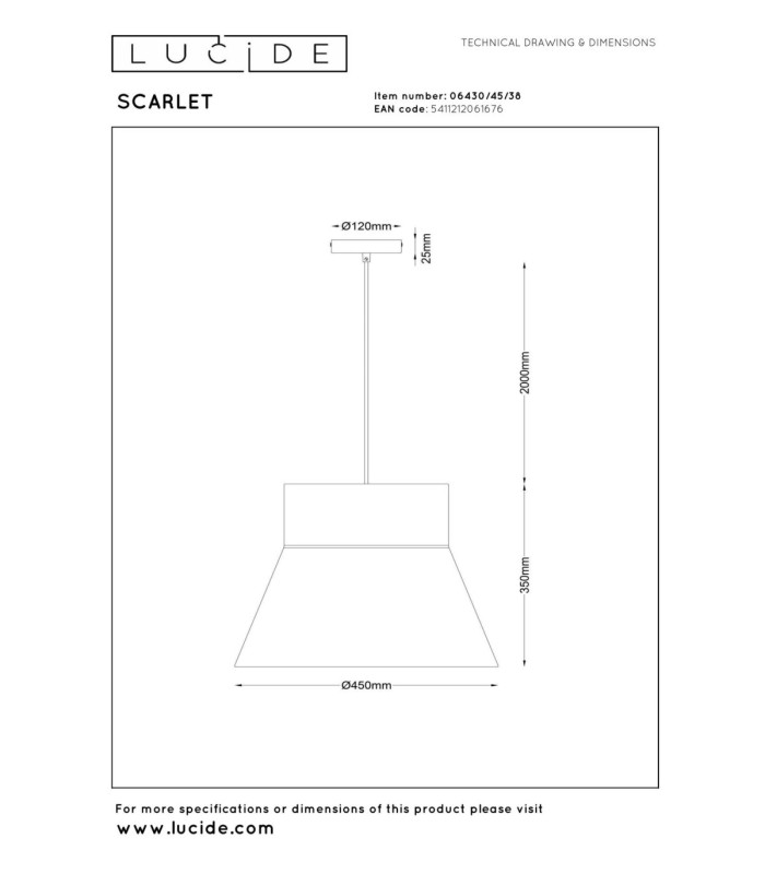 Lucide SCARLET - Pendant light - 1xE27 - Cream - Essential-6