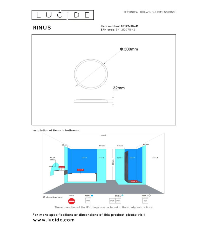 Lucide RINUS - Flush ceiling light Bathroom - Ø 30 cm - LED - CCT - 1x18W 2200K/3000K - IP44 - Opal - Essential-4