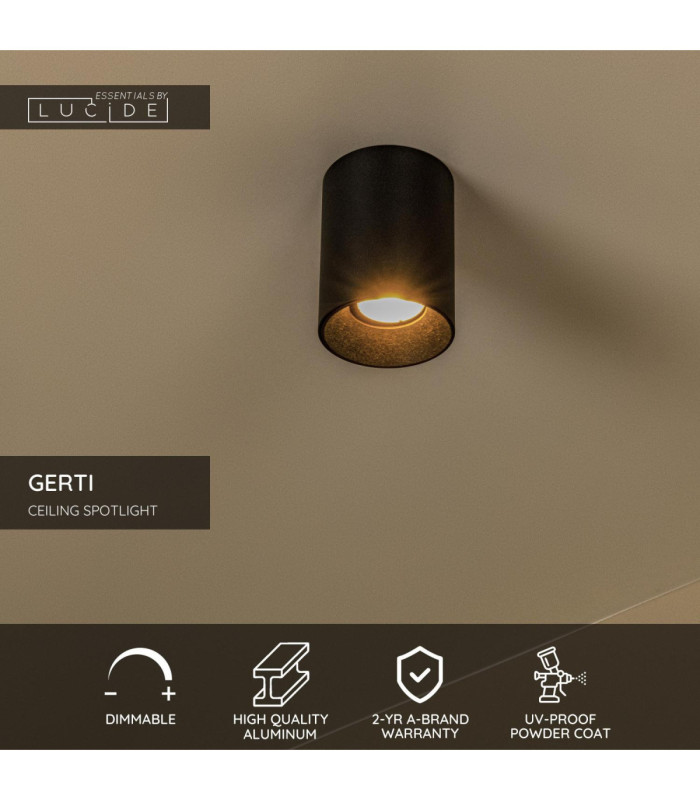 Lucide GERTI - Ceiling spotlight - Ø 8 cm - 1xGU10 (MR16) - Interchangeable rings included - Black - Essential-3