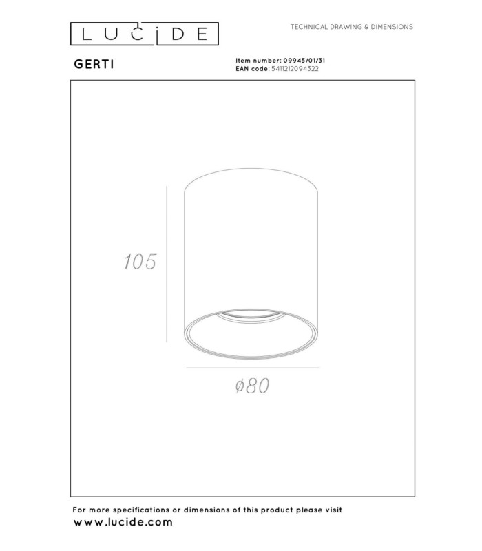 Lucide GERTI - Ceiling spotlight - Ø 8 cm - 1xGU10 (MR16) - Interchangeable rings included - White - Essential-6