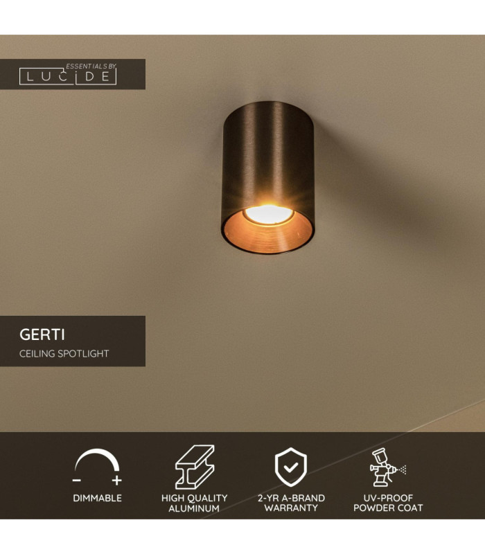 Lucide GERTI - Ceiling spotlight - Ø 8 cm - 1xGU10 (MR16) - Coffee - Essential-3