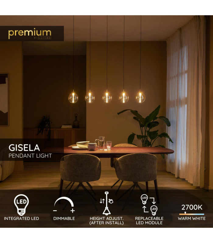 Lucide GISELA - Pendant light - LED Dim. - 5x4W 2700K - With replaceable LED module - Amber - Premium-3