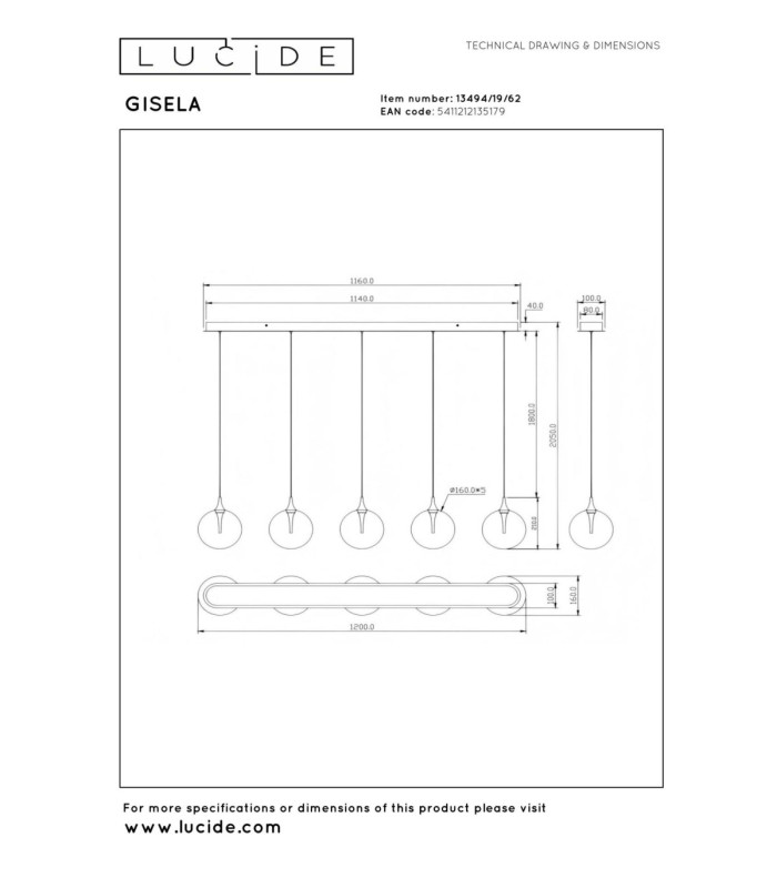 Lucide GISELA - Pendant light - LED Dim. - 5x4W 2700K - With replaceable LED module - Amber - Premium-13