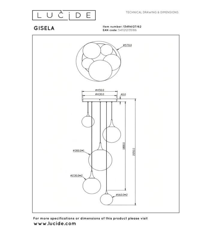 Lucide GISELA - Pendant light - Ø 57 cm - LED Dim. - 2700K - With replaceable LED module - Amber - Premium-9