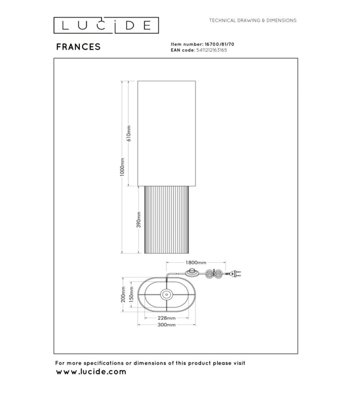 Lucide FRANCES - Floor lamp - 1xE27 - White - Vibes-4