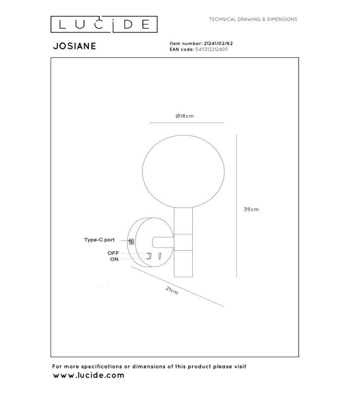 Lucide JOSIANE - Wall light - Ø 18 cm - 1xG9 - With USB charging point - Black - Vibes-8