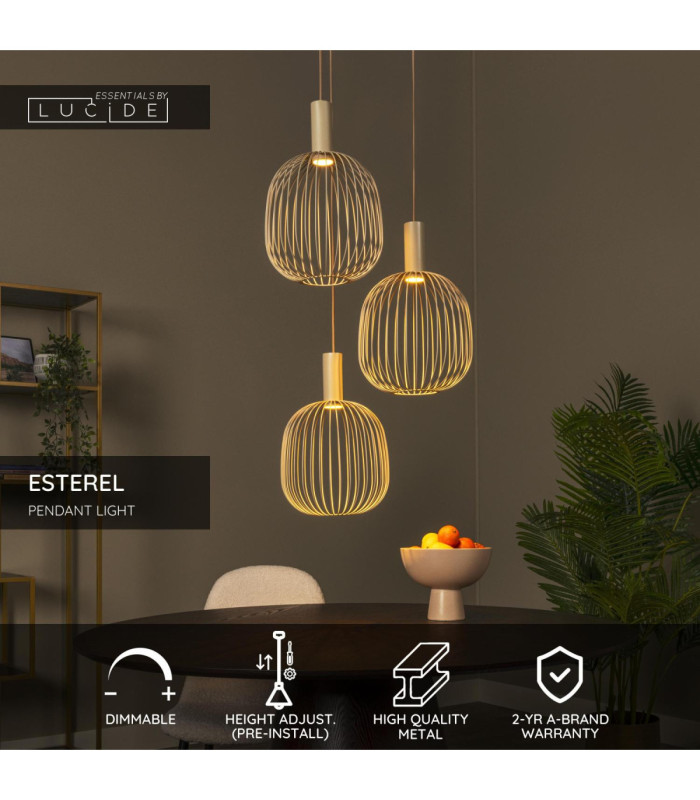 Lucide ESTEREL - Pendant light - 3xGU10 (MR11) - Taupe - Essential-3